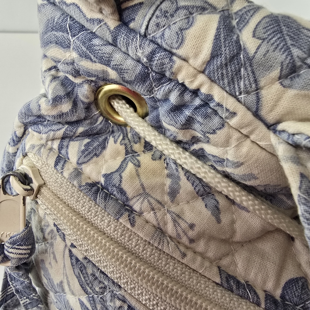 Vera Bradley Blue Toile Floral Plaid 90s Drawstring Daypack Napsack Backpack VTG - Picture 10 of 15